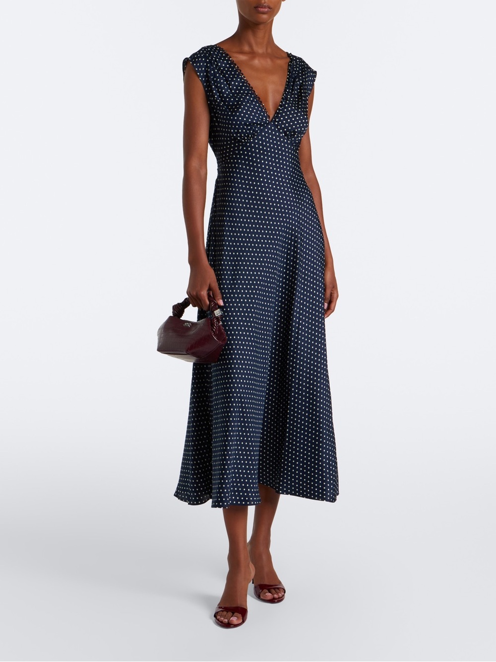 NEW Doen Tahlia polka dot silk-blend midi dress Size M